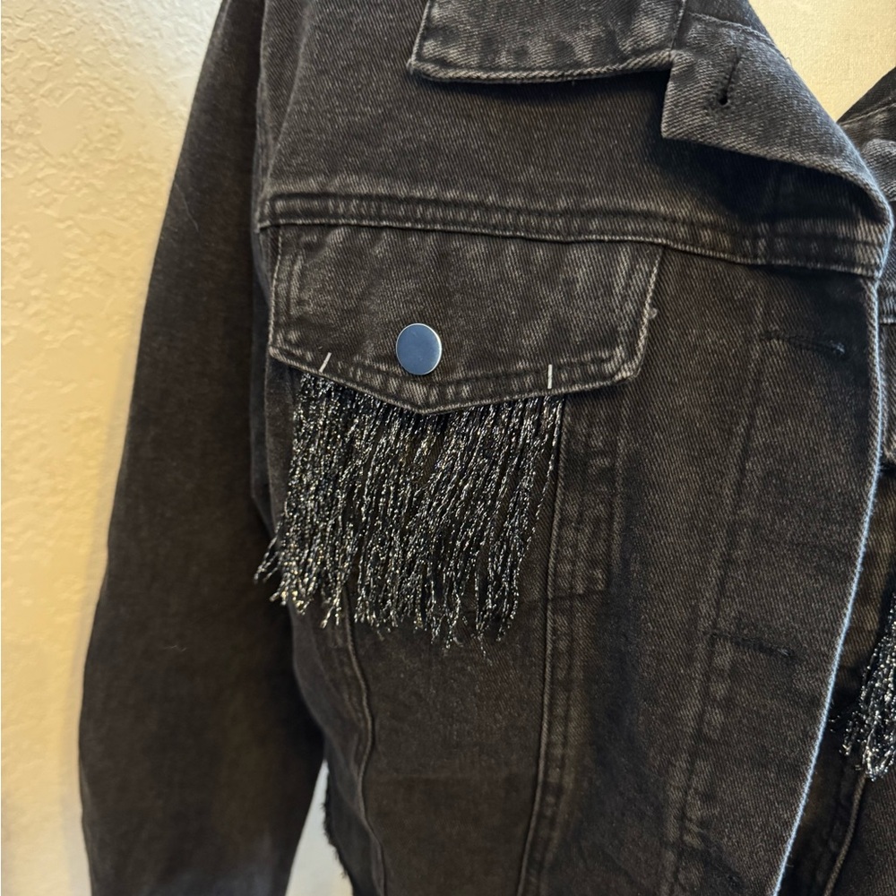 Lucky & Blessed Black Fringe Jean Jacket - Picture 3 of 4